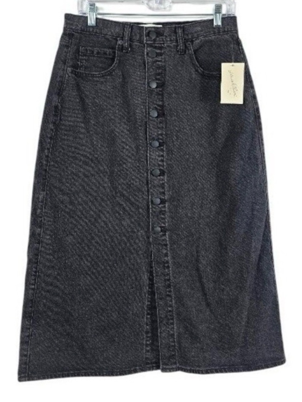 Brand New W/ Tags!  Universal Threads,  Black Denim, Button Up, Midi Skirt. 8